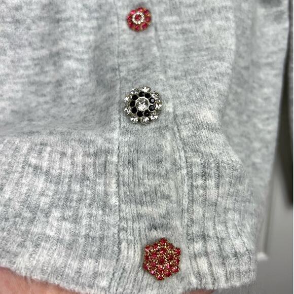 Lightweight Soft Heather Gray Colorful Jeweled Button Up Cardigan XL - Picture 3 of 10